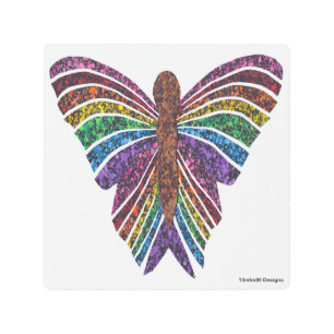 Mariposa arcoiris (blanca) - Impresión Metalizado