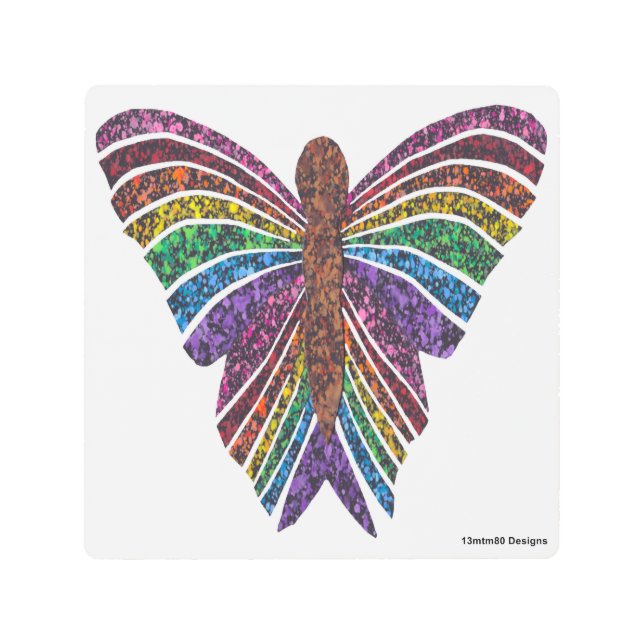 Mariposa arcoiris (blanca) - Impresión Metalizado (Anverso)