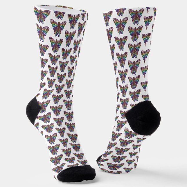 Mariposa Arcoíris (blanco) - Calcetines Premium (Angular)