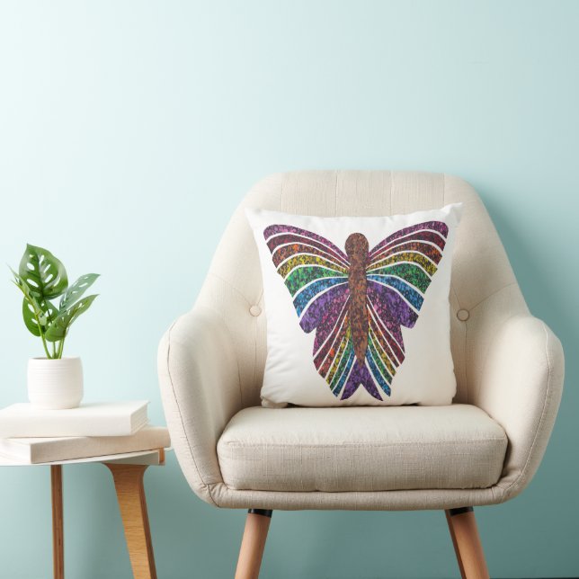 Mariposa Arcoíris (blanco individual) - Almohada (Silla)