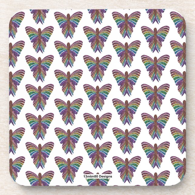 Mariposa Arcoíris (blanco) - Posavasos de plástico (Frente)
