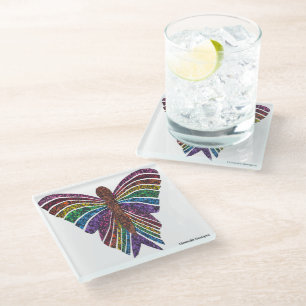 Mariposa Arcoíris (blanco) - Posavasos de Vidrio