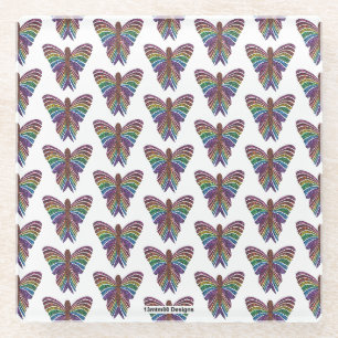 Mariposa Arcoíris (blanco) - Posavasos de Vidrio