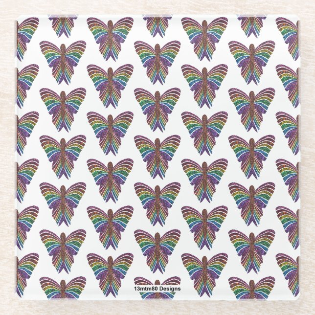Mariposa Arcoíris (blanco) - Posavasos de Vidrio (Anverso)