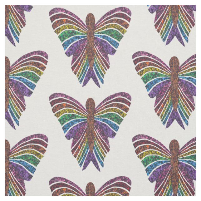 Mariposa Arcoíris (blanco) - Tela de Algodón Peina (Retal)