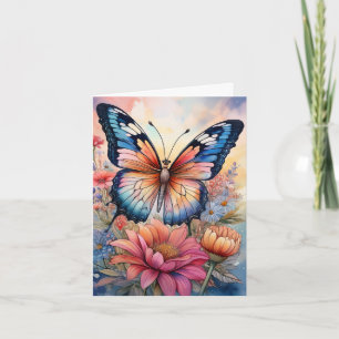 Mariposa Arcoíris en un Jardín de Flores en Blanco