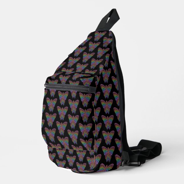 Mariposa Arcoíris (negra) - Bolsa tipo Sling (Esquina derecha)