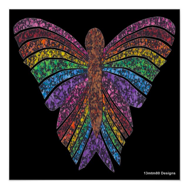 Mariposa Arcoíris (negra) - Impresión de Póster (Anverso)