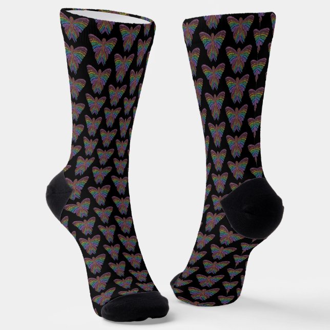 Mariposa Arcoíris (negro) - Calcetines Premium (Angular)