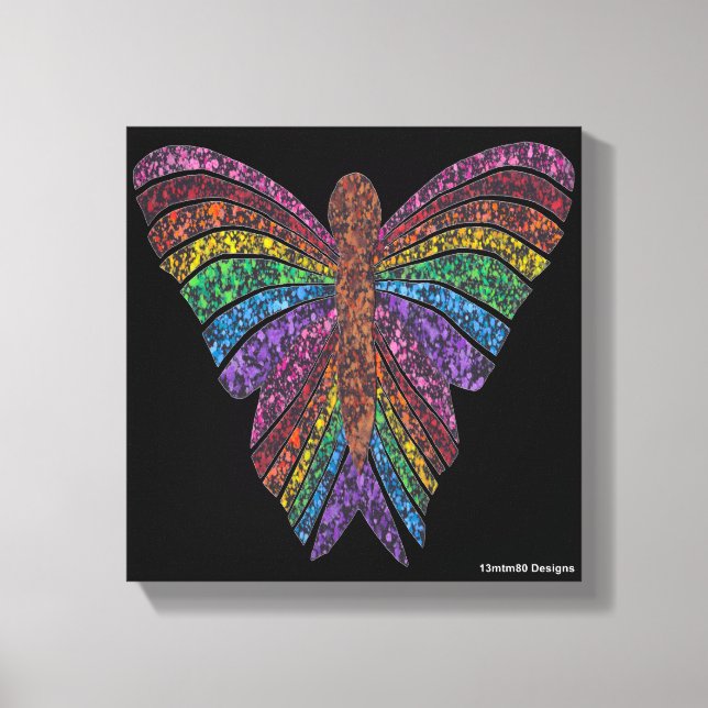 Mariposa arcoiris (negro) - Imprimir lienzo (Anverso)