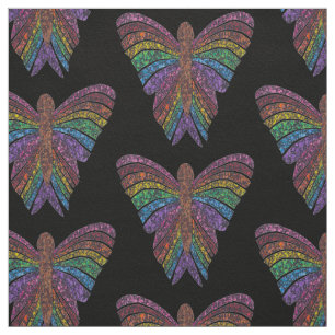 Mariposa Arcoíris (negro) - Tela de Algodón de Sar