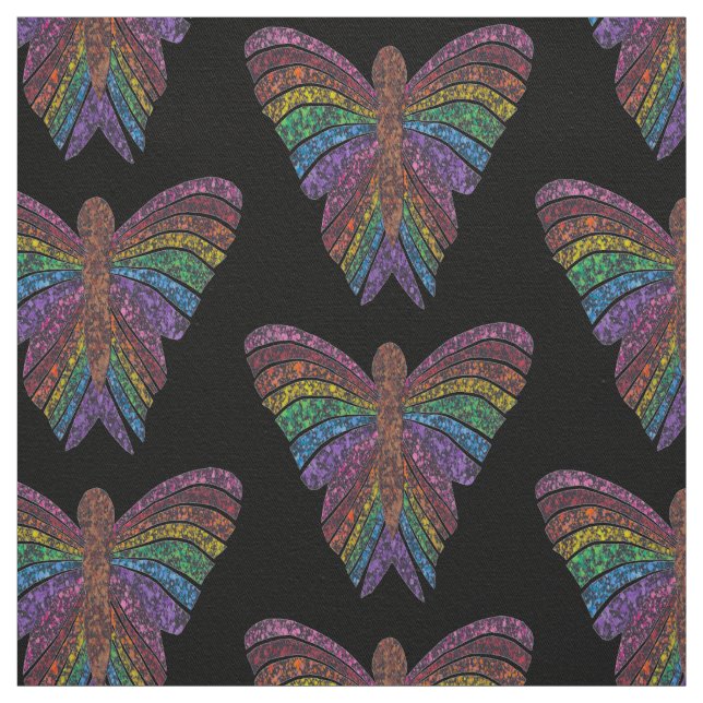 Mariposa Arcoíris (negro) - Tela de Algodón de Sar (Retal)