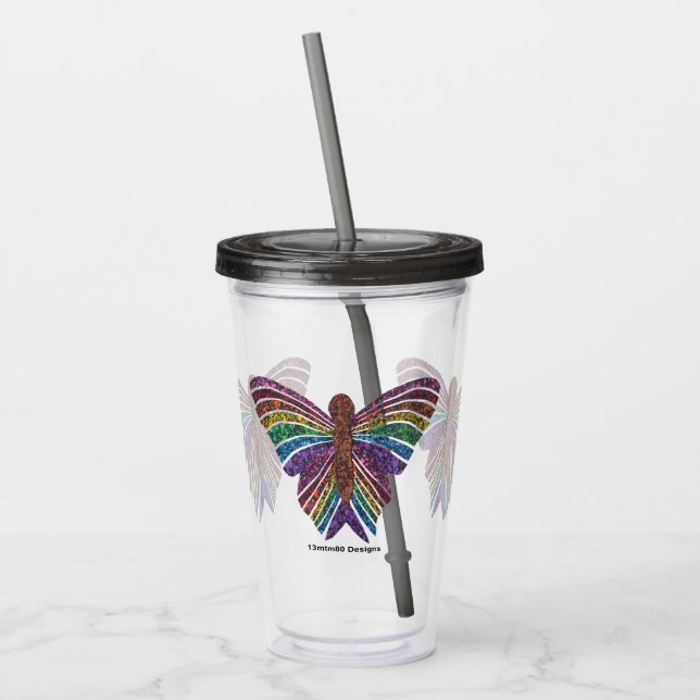 Mariposa Arcoíris - Taza Acrílica (16oz) (Izquierda)