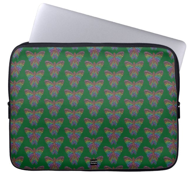 Mariposa Arcoíris (verde) - Funda para Portátil (Frente)