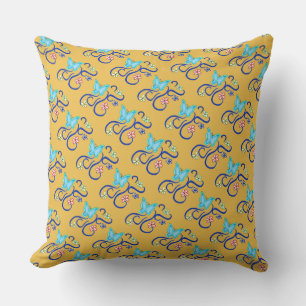 Mariposa azul con almohada cuadrada de flores de p
