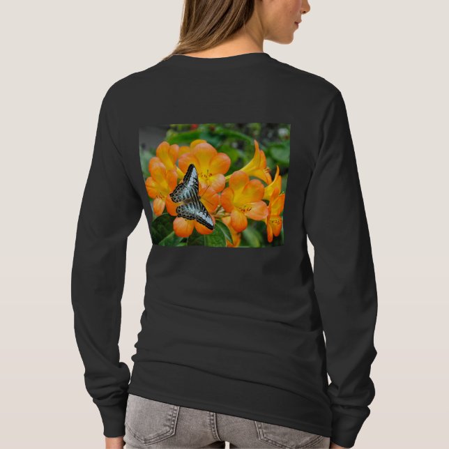 Mariposa azul con camiseta Rhododendron tropical (Reverso)