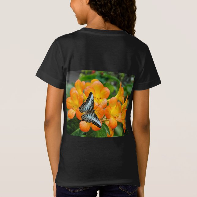 Mariposa azul con camiseta Rhododendron tropical (Reverso)