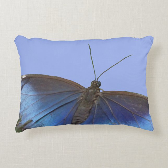 Mariposa azul Cust de Morpho. Almohada del acento (Anverso)