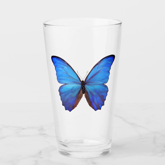Mariposa azul de vidrio de 16 oz (Anverso)