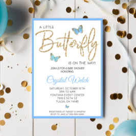 Mariposa azul e invitación Baby Shower Purpurina