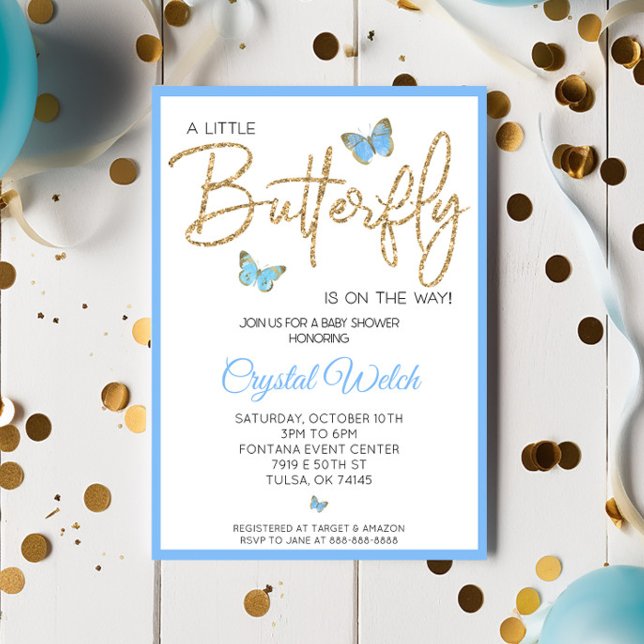 Mariposa azul e invitación Baby Shower Purpurina (Subido por el creador)