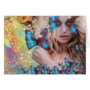 MARIPOSA AZUL EN CENTELLEOS DE ORO VERDE TEAL