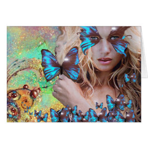 MARIPOSA AZUL EN DESTELLOS DE ORO VERDE TERRACOTA