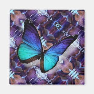 Mariposa azul imán refrigerador sobre flúor