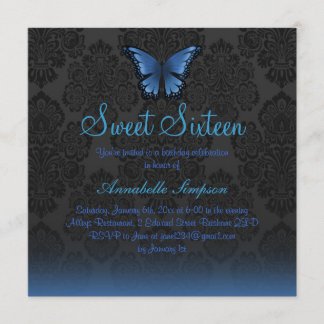 Mariposa Azul & Invitación Sweet16 de Damasco