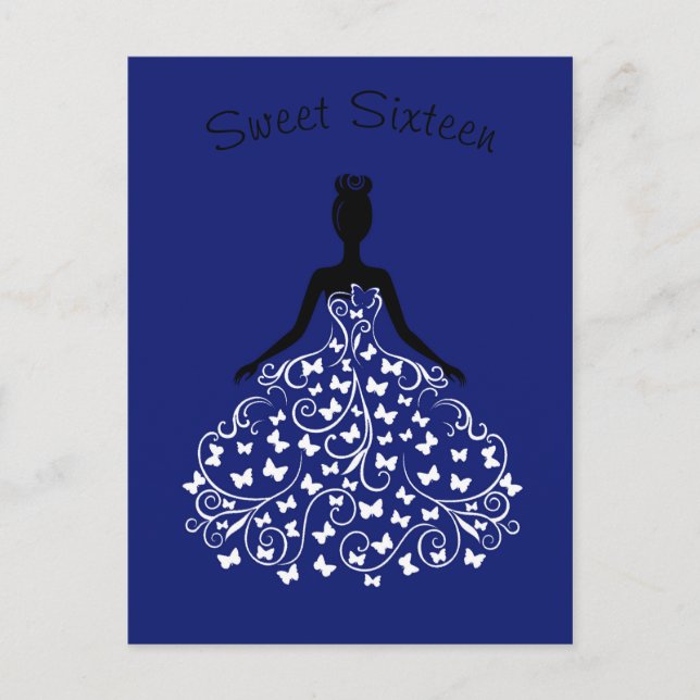 Mariposa Azul Real Gown Sweet Dieciséis Invitacion (Anverso)
