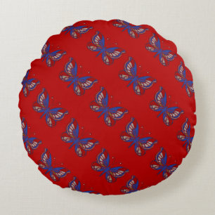 Mariposa azul rojo-roja redondeada almohada