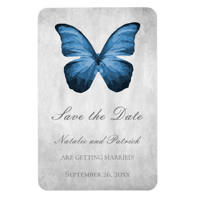 Mariposa azul salva el imán de fecha (Vertical)