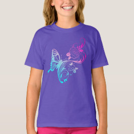 Mariposa azul y flor rosa elegantes camiseta