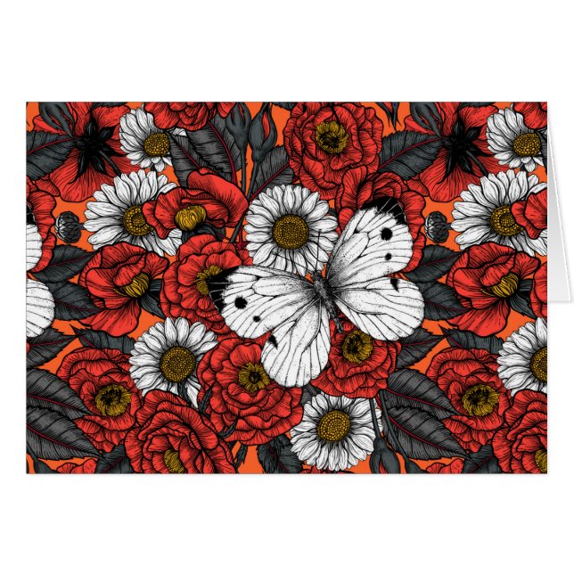 Mariposa blanca y rosas (Anverso (Horizontal))