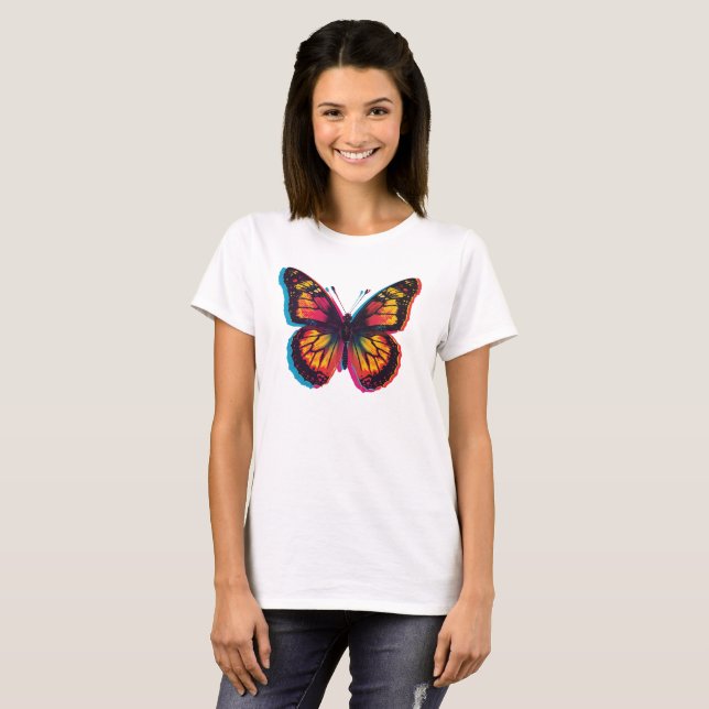 Mariposa Colorida de Pop Art – Camiseta Retro (Anverso completo)