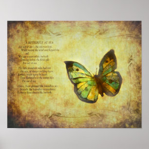 Mariposa con la impresión de la lona del poema