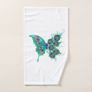Mariposa con plumas de pavo real verde