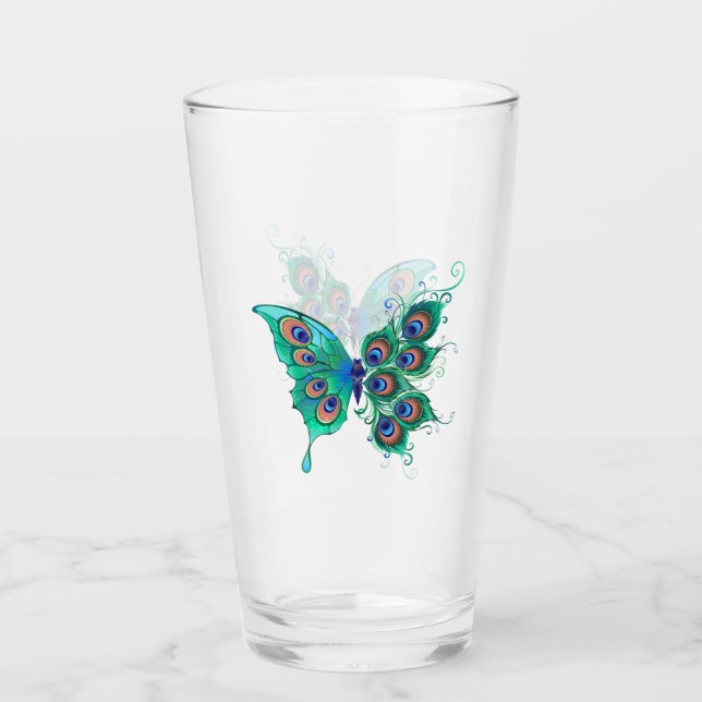 Mariposa con plumas de pavo real verde (Anverso)