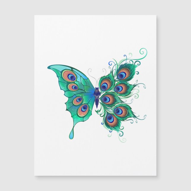 Mariposa con plumas de pavo real verde (Anverso)
