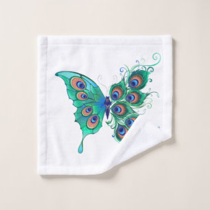 Mariposa con plumas de pavo real verde