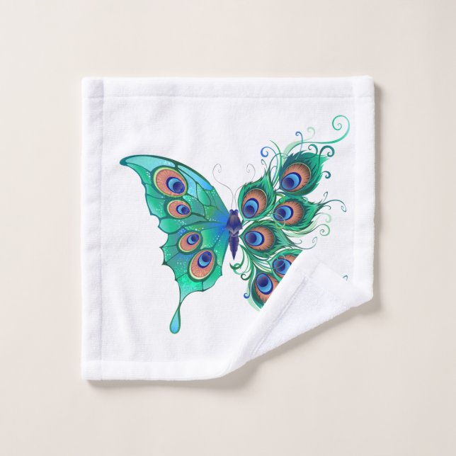 Mariposa con plumas de pavo real verde (Toallita)