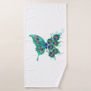 Mariposa con plumas de pavo real verde