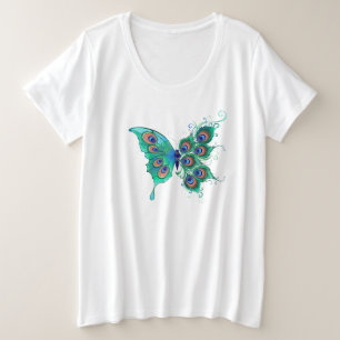 Mariposa con plumas de pavo real verde