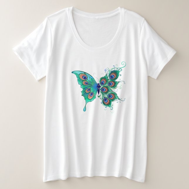 Mariposa con plumas de pavo real verde (Anverso del diseño)