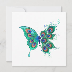 Mariposa con plumas de pavo real verde