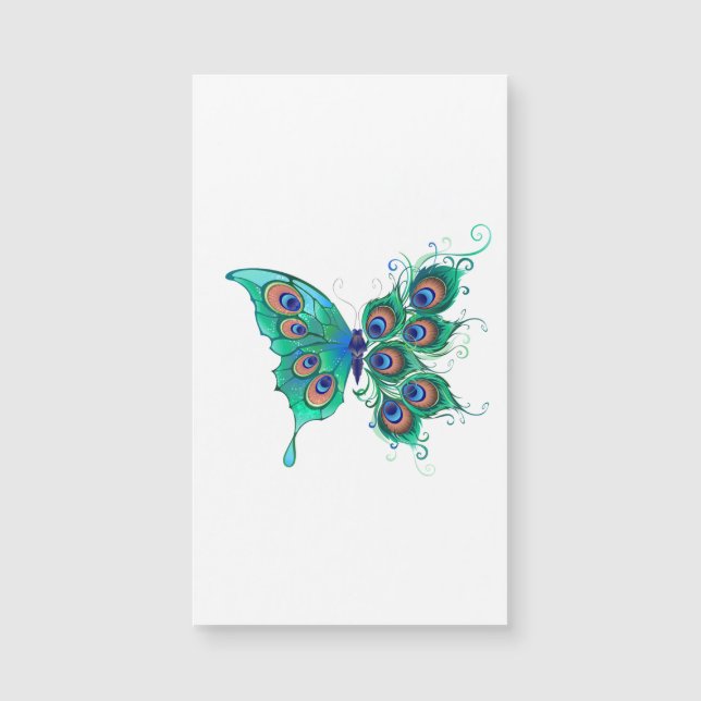 Mariposa con plumas de pavo real verde (Anverso)