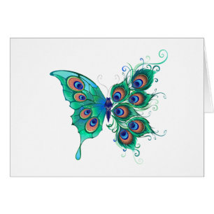 Mariposa con plumas de pavo real verde