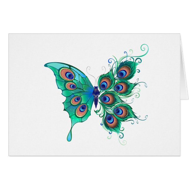 Mariposa con plumas de pavo real verde (Anverso (Horizontal))
