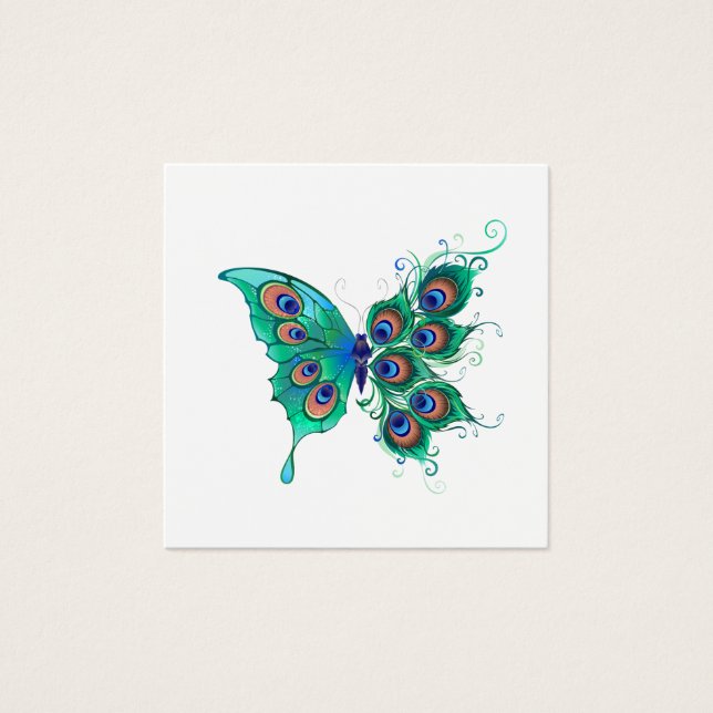 Mariposa con plumas de pavo real verde (Anverso)