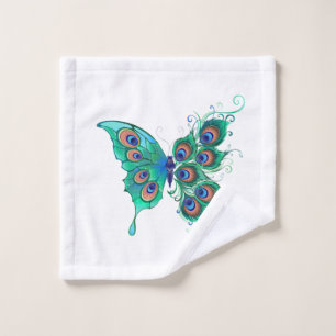 Mariposa con plumas de pavo real verde